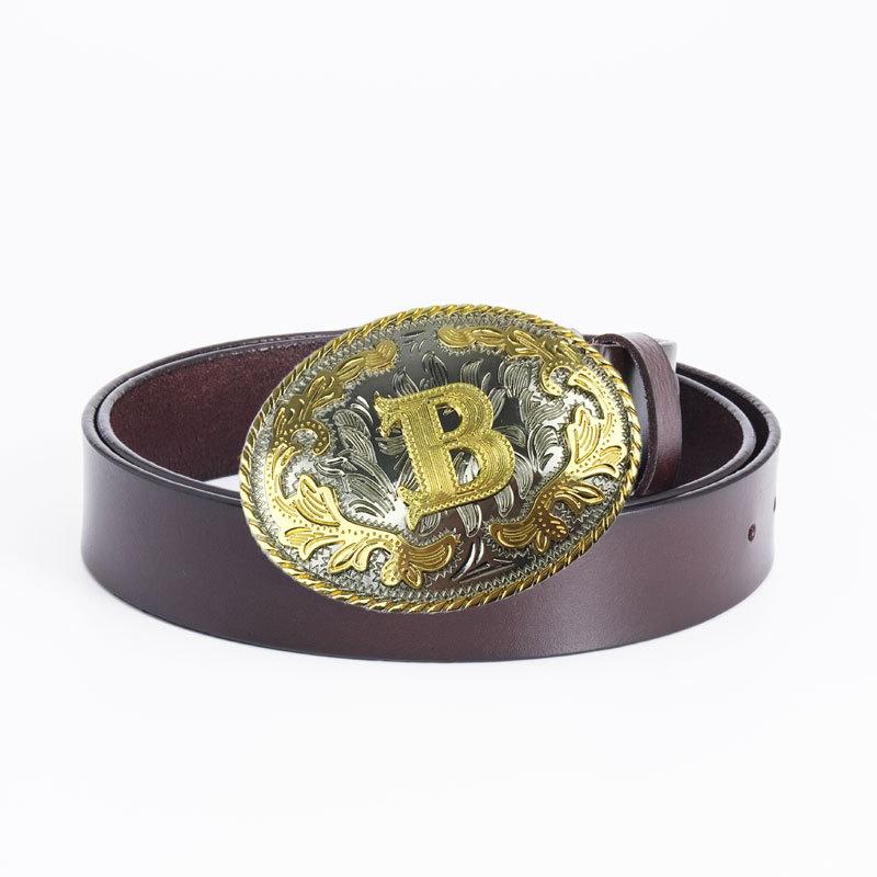 Ремень Western Denim Персонализированный Пояс Позолоченный Серебряный Двухцветный Ремень 26 Букв B Модный Ремень Из Коровьей Кожи