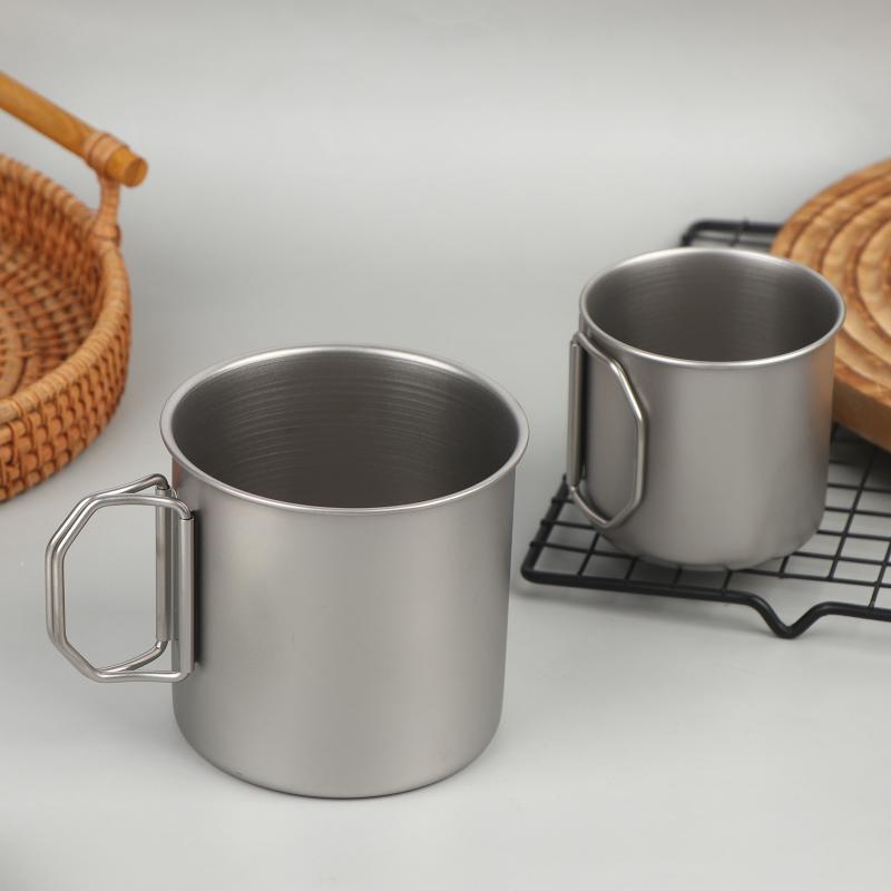 Кофейная кружка из титановой стали со складной ручкой, походная кружка для воды, посуда для горячих и холодных напитков
