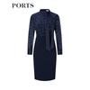PORTS Women's Elegant Indigo Print A-Line Dress