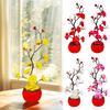 Simulated Single Plum and Persimmon Pot Pottery New Year Home Decoration Fake Flower Bonsai Welcoming Spring Plum Shooting Landscape Decor
