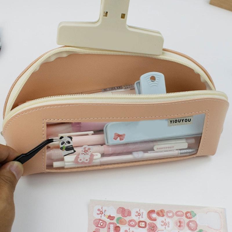 Leather Pencil Case Large Compartment Pencil Bag Water Resistant Clear Pen Pouches Pen Organizers Bag for Student Adult