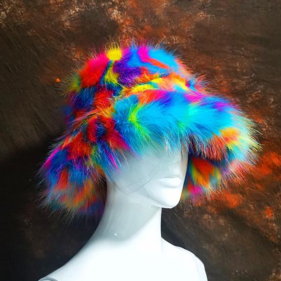 Женская шляпа-панама из искусственного меха, насыщенных цветов, мягкая, утолщенная, пушистая, теплая, декоративная, креативного дизайна, шляпа-ведро, аксессуар для одежды