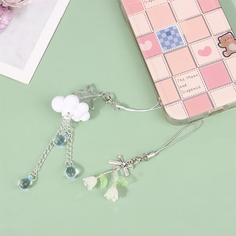 Kawaii Y2K Cloud Bell Orchid телефонная подвеска милый бисерный ручной работы милый брелок для девушки для камеры CCD Charms