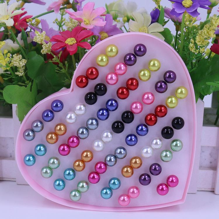 Корейский комплект серег с искусственным жемчугом – 36 пар в коробке в форме персикового сердца, бесплатная доставка