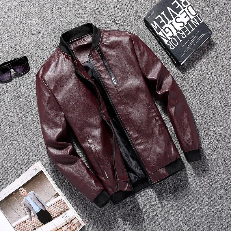 Spring and Autumn Baseball Collar Casual Jacket Youth Slim Washed Leather Jacket Fashion