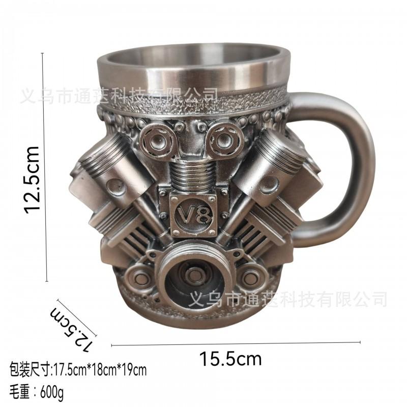 Кружка из смолы на тему двигателя V8 Декоративный настольный орнамент Для автолюбителей Офисный декор