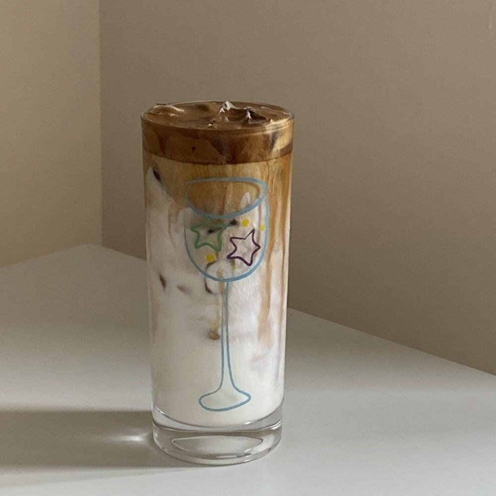 Cute Transparent Clear Glass Cup Cherry Star Juice Cup 300ML Ins Simple Iced Coffee Mug Drink Water