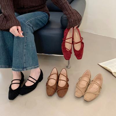 2025 осень новая легкая замшевая обувь с толстым каблуком, нишевая, на мягкой подошве, с тонкими ремешками, крест-накрест, нишевая, для работы, женская обувь