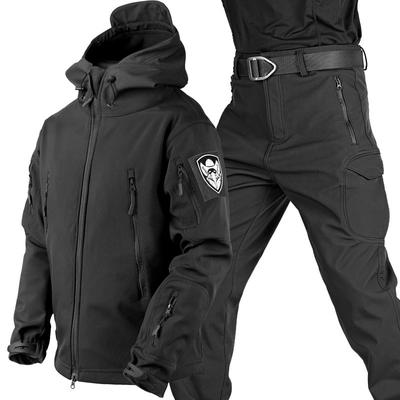 Мужской костюм из мягкой ткани Shark Skin Soft Shell для осени и зимы, плюшевый, утолщенный, для альпинизма, тренировочный, дышащий, водонепроницаемый, для зарядки
