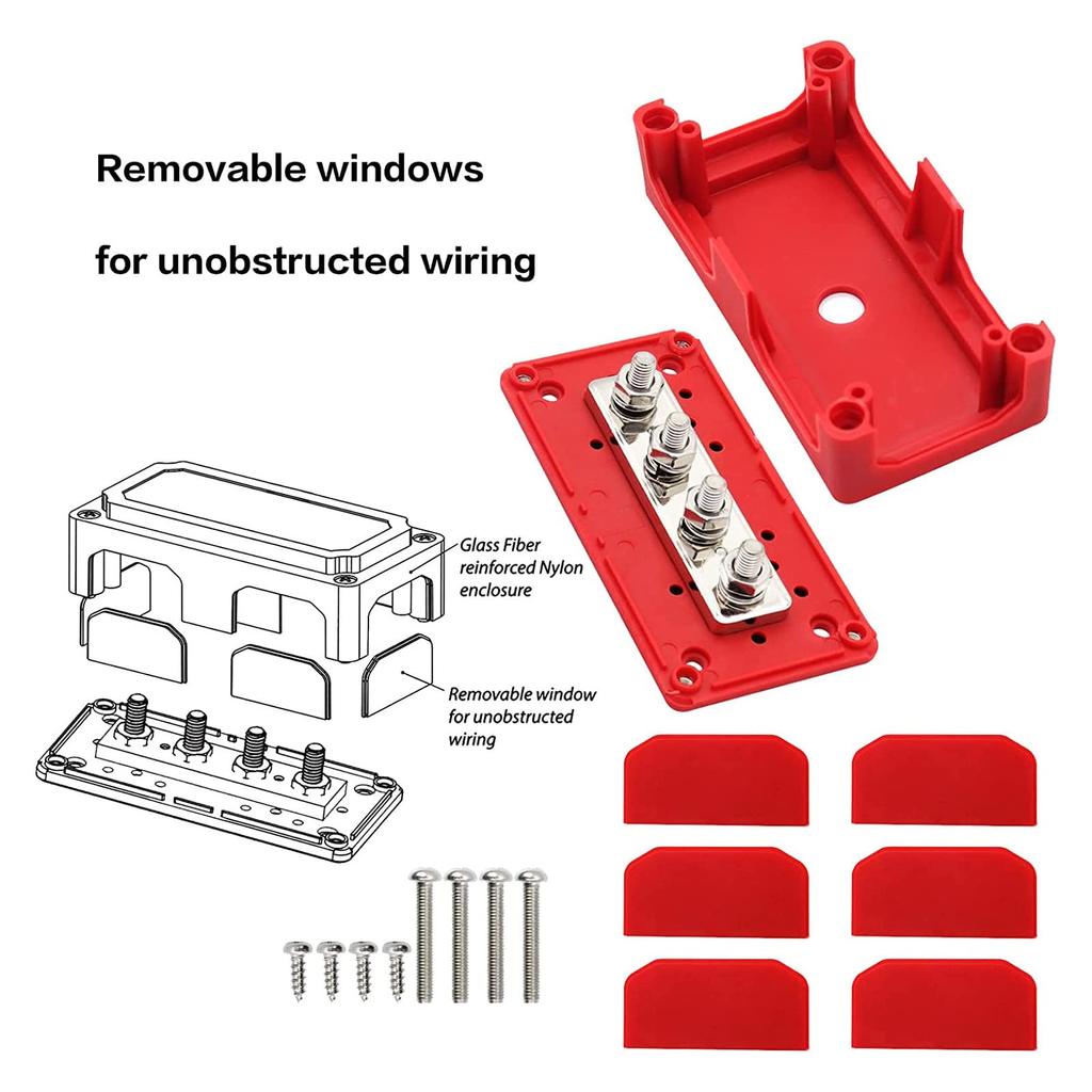 Power Distribution Block Busbar 2pcs Distribution Block 4 Studs 300A Bus Bar Universal 12‑48V for Car RV Yacht Boat