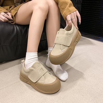 Кроссовки для спорта на платформе Muffin, повседневные, осенние, новые, корейские, уродливые, милые, с большой головой, на липучке, для хлеба, одинарные туфли