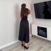 2025 Юбка миди в японском и корейском стиле ретро, приталенная: Женское повседневное однотонное длинное платье