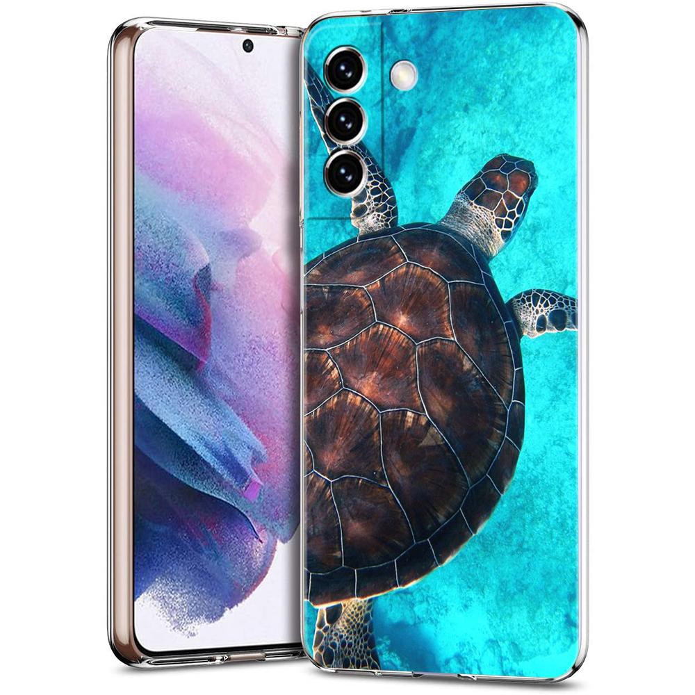 Чехол для телефона Samsung S24 Ultra S23 FE S22 S20 S21 5G S10 S9 Plus S10E S8 Мягкий Прозрачный милый Мультяшный морская черепаха океанский синий Чехол