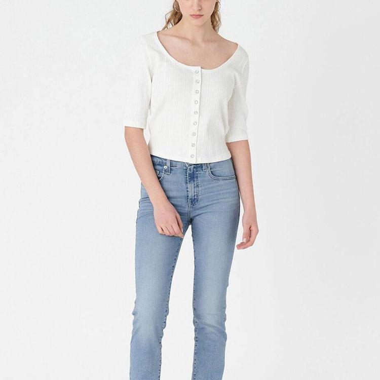 Levis Однотонный круглый вырез с коротким рукавом вязаный кардиган женские кардиганы белый A4769-0001