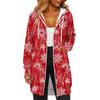 Women's Fashionable Christmas Printed Long Sleeved Drawstring Hooded Zipper Pocket Long Casual Sweatshirt Jacket