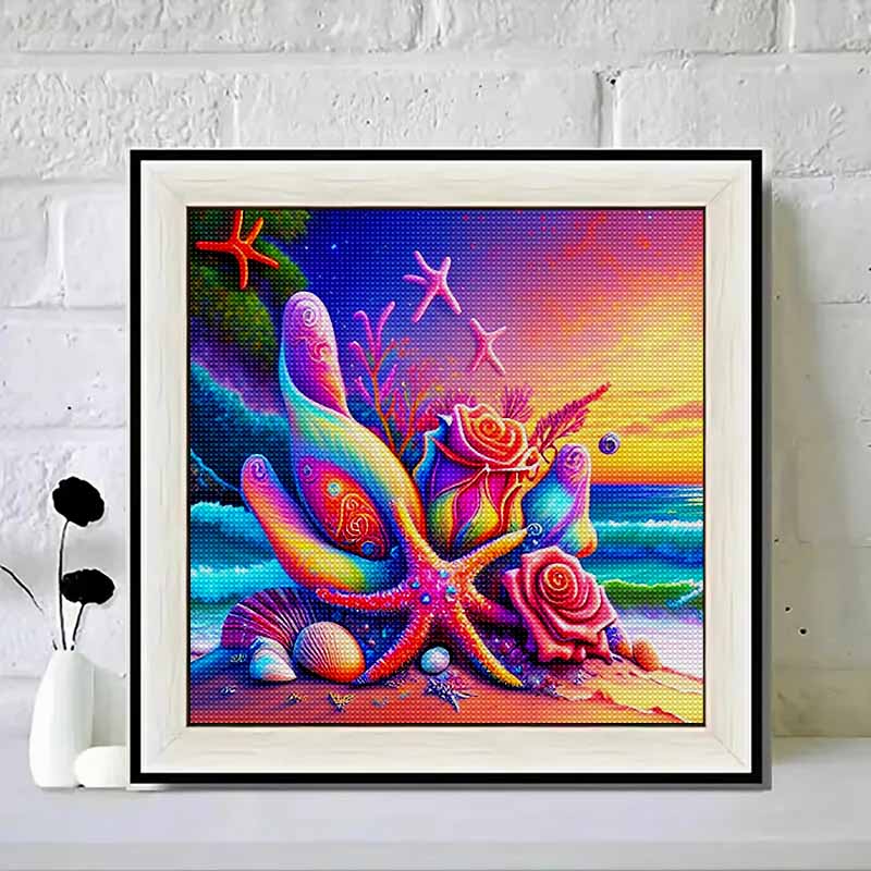 New Arrival 5D DIY Full Circle Diamond Painting "Starfish Rose" Embroidery Cross Stitch Home Decor Gift