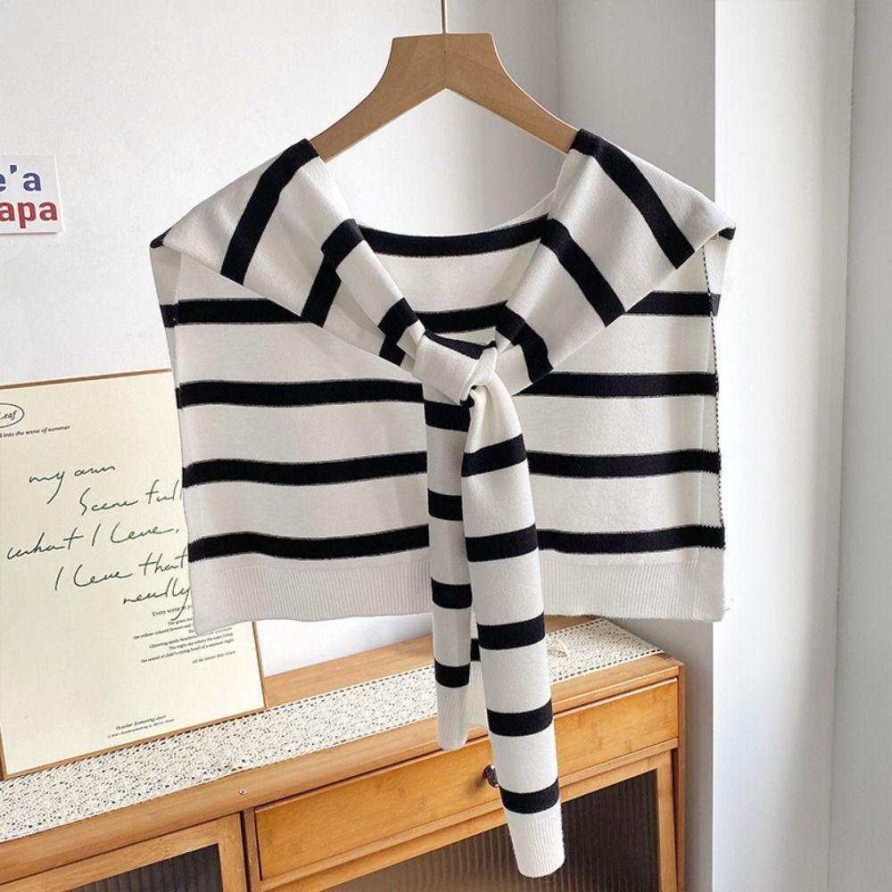 Wraps Stripe Scarf Cloak Fake Collar Wraps Simple Knitted Shawl Blouse