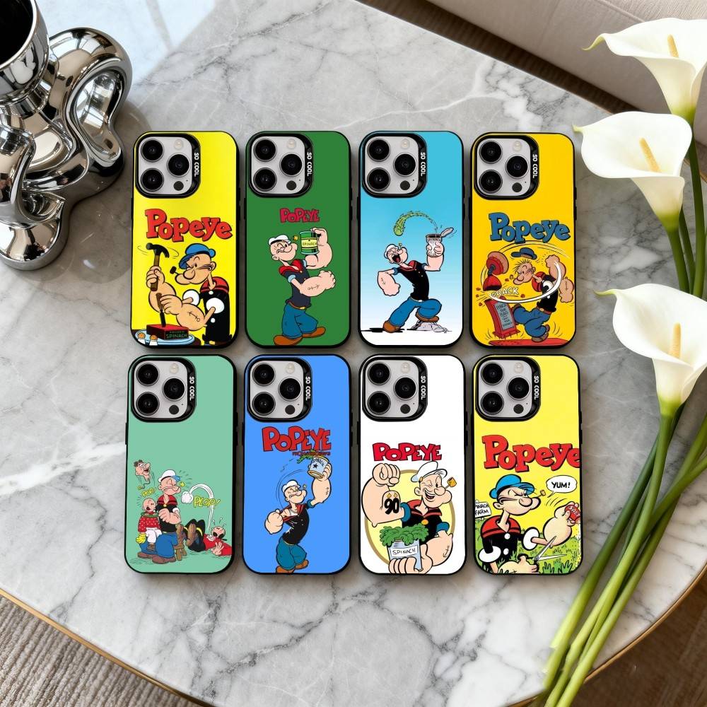 C-Cartoon C-Character P-Popeye-E Phone Case For iPhone17,16,15,14,13,12,11 Plus,Pro Max Candy Silver Plated Inside Cover