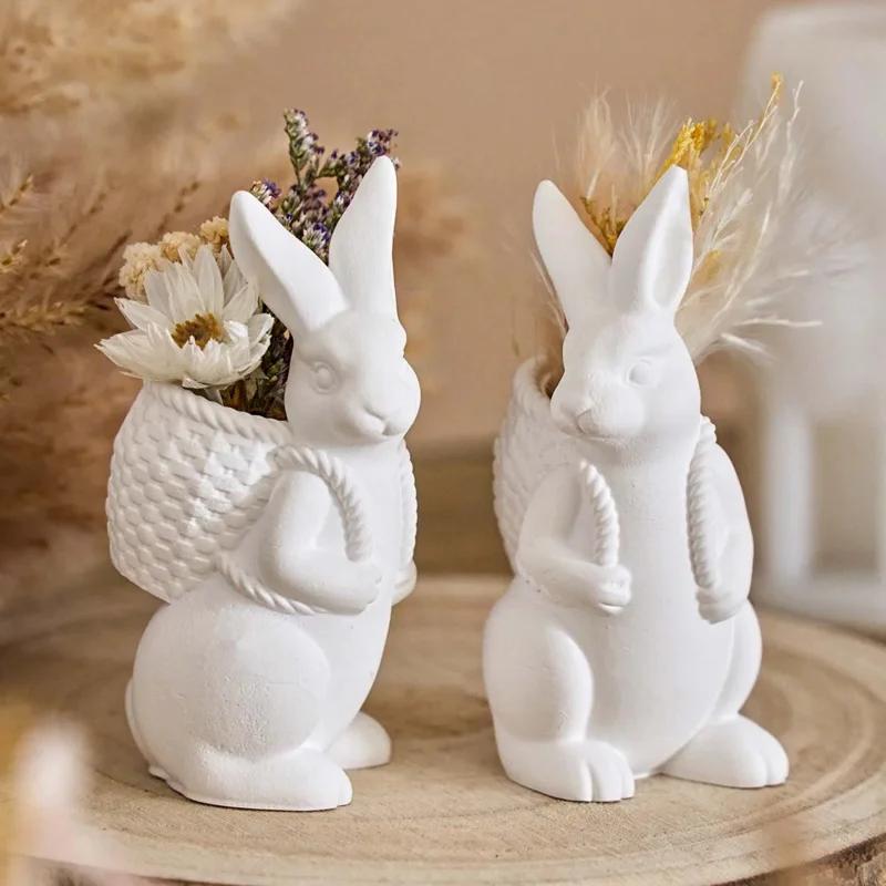 Высококачественная 3D силиконовая форма Пасхальный кролик DIY Милое животное Корзинка Кролик Ваза Украшения Литьевые формы Дом Гипс Бетон