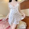 Summer pajamas women's ice silk sexy suspender top shorts two-piece set sweet lace print thin loungewear