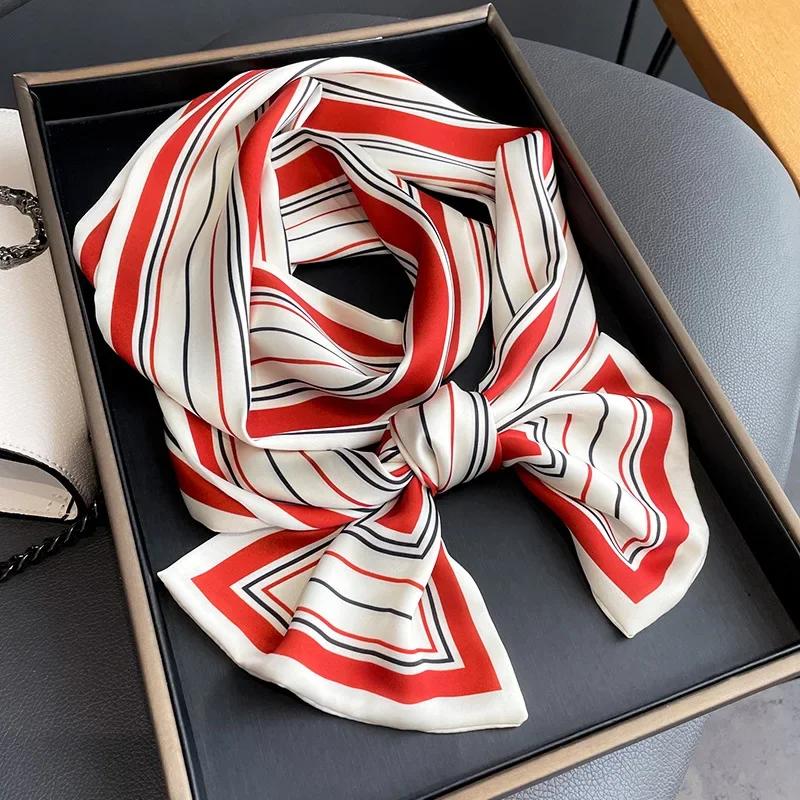 New Luxury Design Ribbon Silk Scarf Plaid Headband Neckerchief Foulard Female Hair Scarfs Neck Ties Lady Skinny Scarves