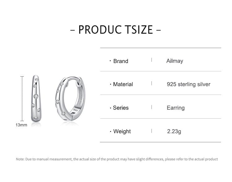 Ailmay New Arrival 925 Sterling Silver Unique Fashion Geometric Design Zircon Hoop Earrings for Women Korean Style Fine Jewelry