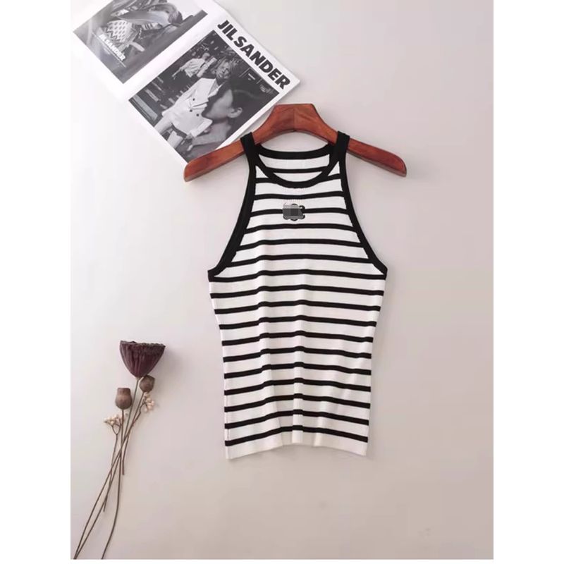 C's Narrow Shoulder Halterneck Stripes Vest Export Accessible Luxury High Elastic Silm Slimming Knitted Sling Tops Women