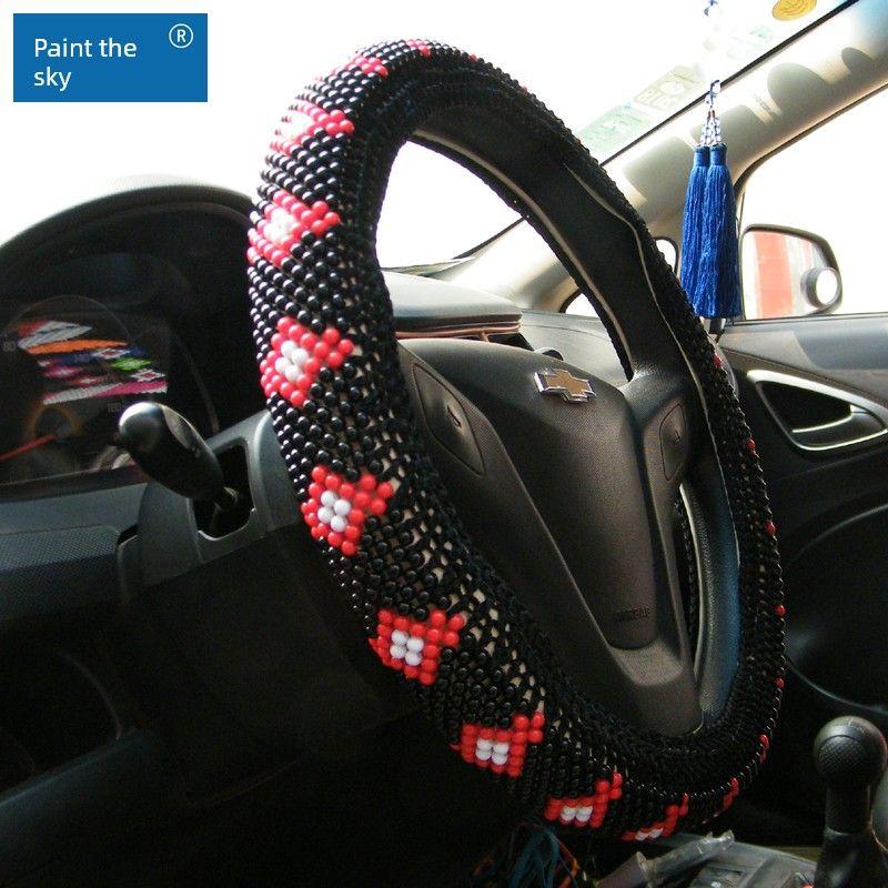 Ice Silk Steering Wheel Cover Surrounding Border String Beads Car Steering Wheel Cover All Year Round Female Lady Car Steering Wheel Cover