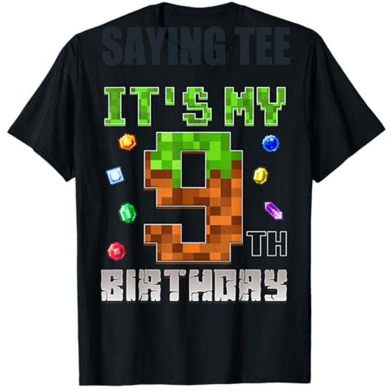 Its My 9th Birthday 9 Years Old Video Gamer Pixel Birthday Boy TShirt Level 9 Unlocked Game Controller Saying Tee Novelty Gift
