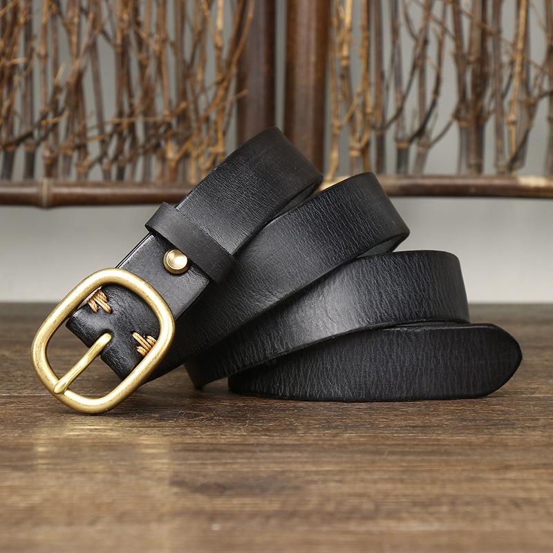 Женский ремень из винтажной мятой модной кожи с пряжкой из коровьей кожи первого слоя, универсальный ремень для джинсов, женский