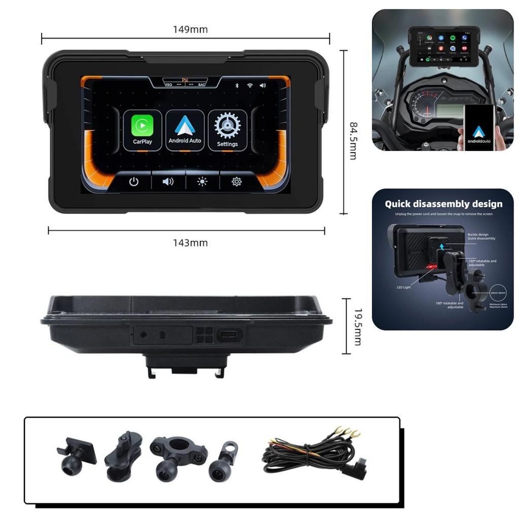 5,0-дюймовый навигационный экран для мотоцикла, беспроводной CarPlay, Moto Android Auto, GPS-навигация для мотоцикла, цифровой приборный щиток мотоцикла