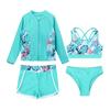 Комплект из 4 предметов для девочек с принтом, верхняя одежда с застежкой-молнией спереди, укороченный топ без рукавов с бретельками сзади и трусы-шорты, наряд для плавания