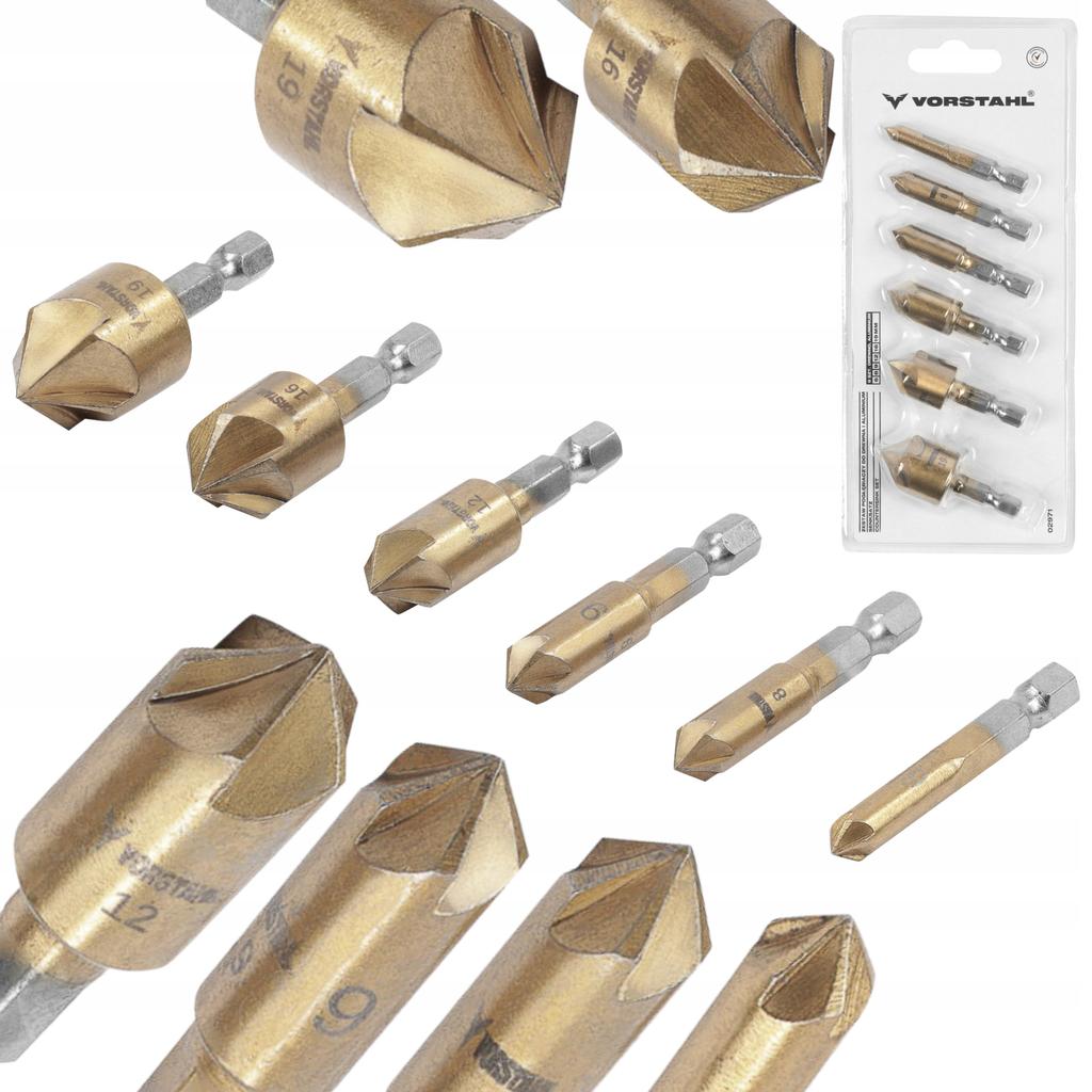 Set of chamfers and countersinks for wood, aluminum, set of 6 pieces, 6-19 mm, Vorstahl