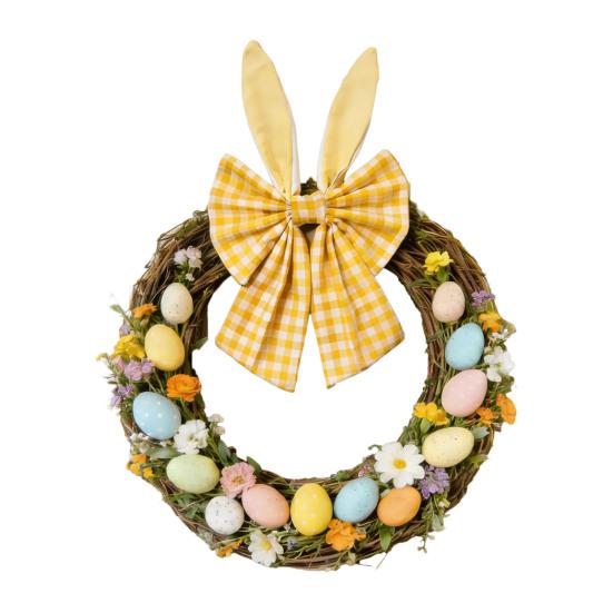 16 Inch Easter Bunny Ear Bow Rustic Buffalo Plaid Bow for Wreath Spring Holiday Decorative Fabric Bow for Tree Topper Front Door Wall Window Home