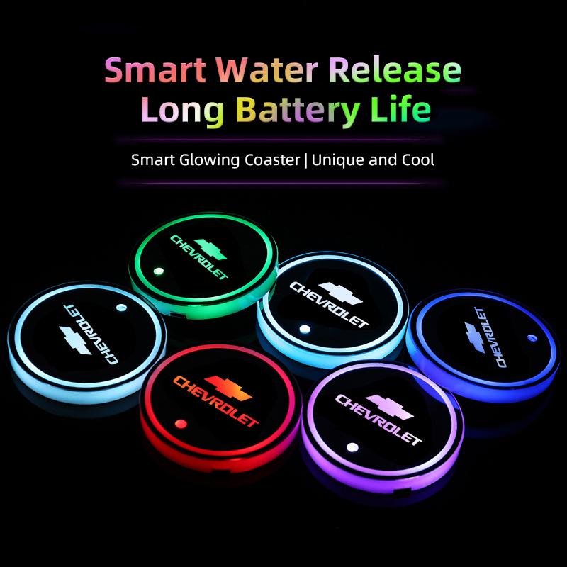 wzpc7 Car Coasters USB Charging Anti-slip Cup Pad Seven-color LED Auto Interior Ambient Light For Chevrolet Spark Captiva Cruze SS Z71