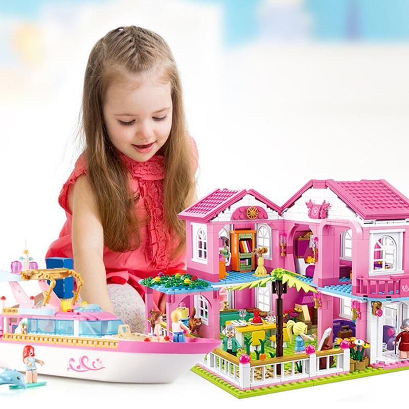 Big Garden Villa City House Building Blocks Sets Yacht Ship Castle Friends Bricks Toys Girls Christmas Gifts