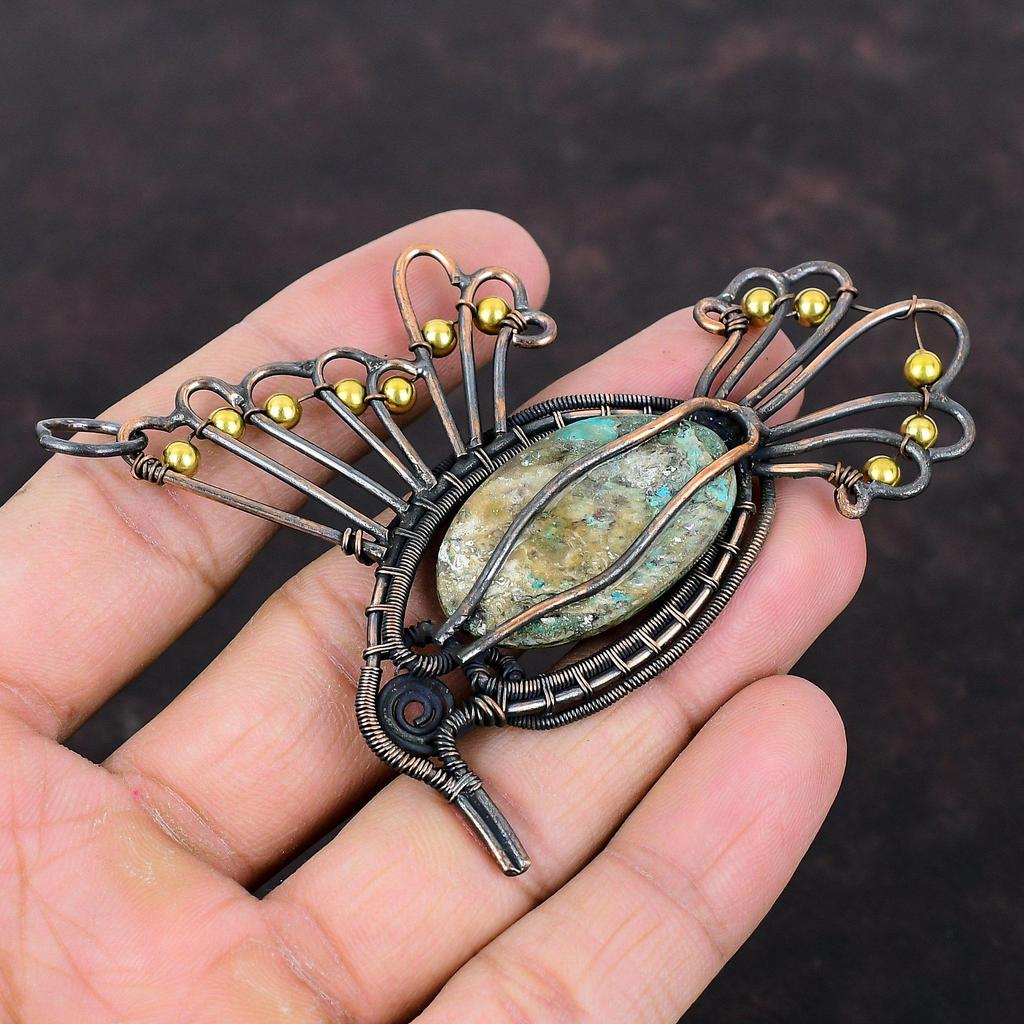 Кулон из шаттукита, медная проволока, кулон, уникальный дизайн, кулон, ювелирные изделия в виде птиц, кулон из драгоценного камня, медные украшения ручной работы, подарок для мамы