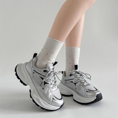 Кеды Queen Fan в американском ретро стиле на серебристой платформе, женские, 2025, новинка, летние, тонкие, увеличивающие рост, повседневные спортивные туфли