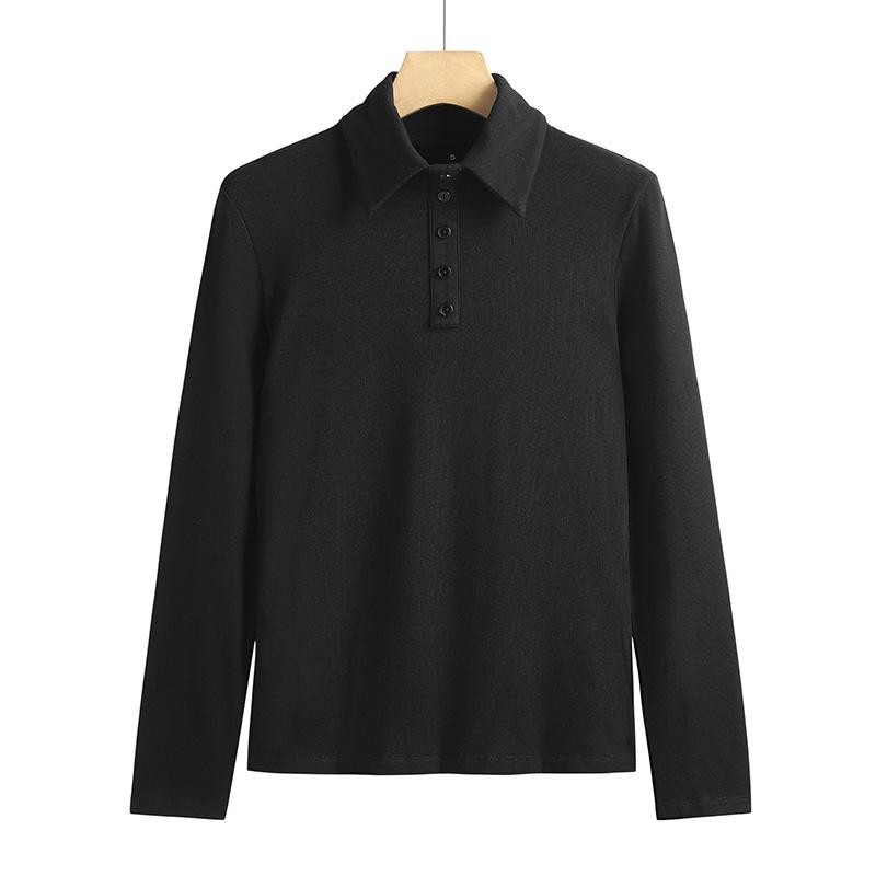 Женская модная футболка с отворотом из хлопка, удобная внутренняя одежда, модная женская футболка с длинными рукавами, нижняя рубашка, облегающий топ