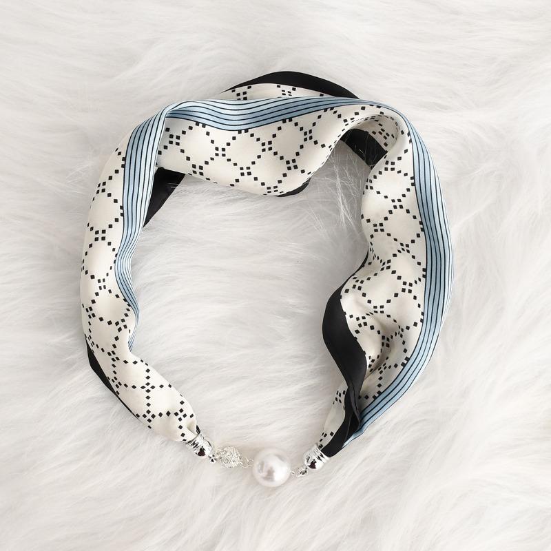 Chinese Retro Multi-functional Magnetic Women's Silk Scarf Small Strip Diamond Magnetic Buckle Small Scarf
