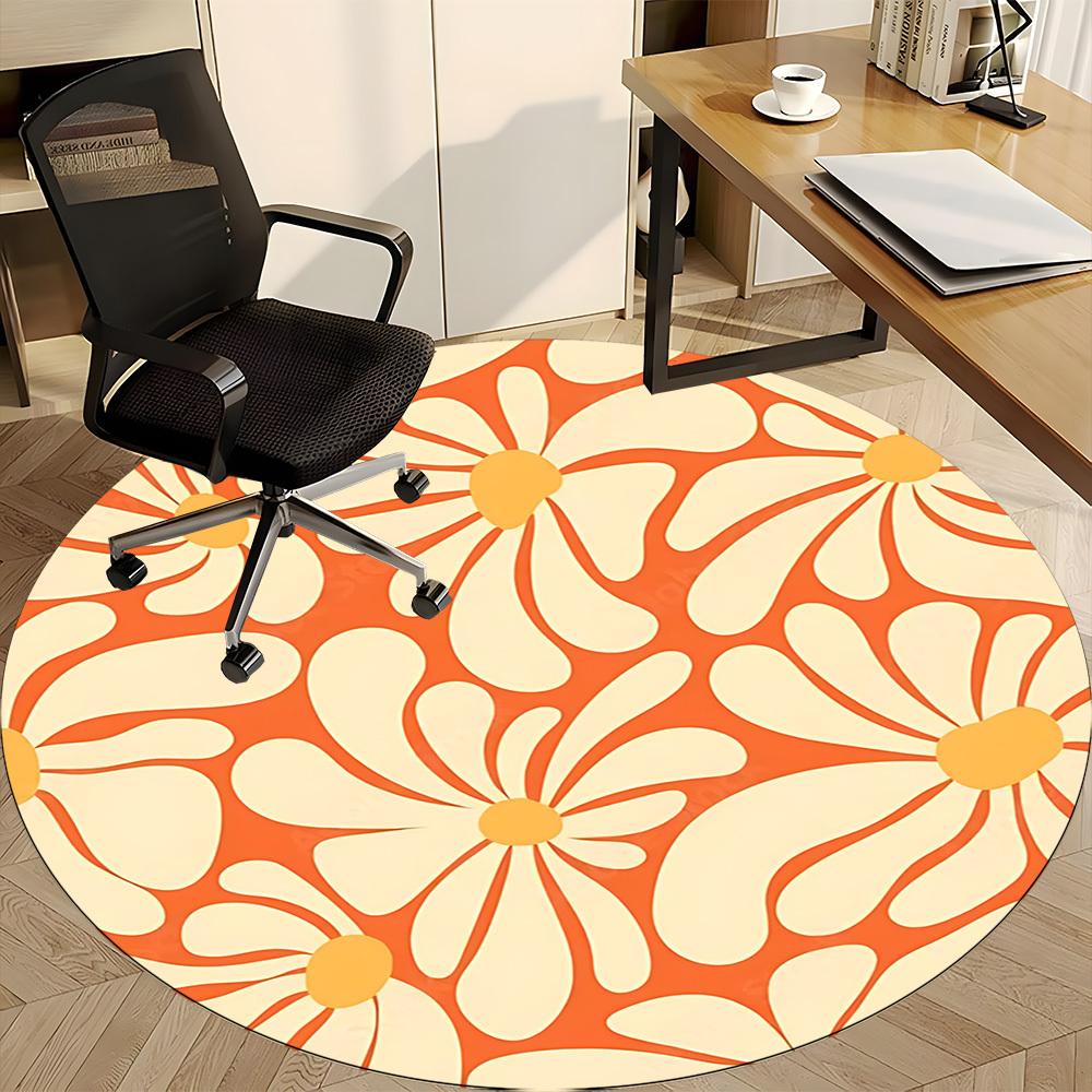 1pc Floral Pattern Office Round Area Rug, Indoor Mat Suitable For Office, Under Office Chairs Bedroom Living Room Home Decor, Room Deco