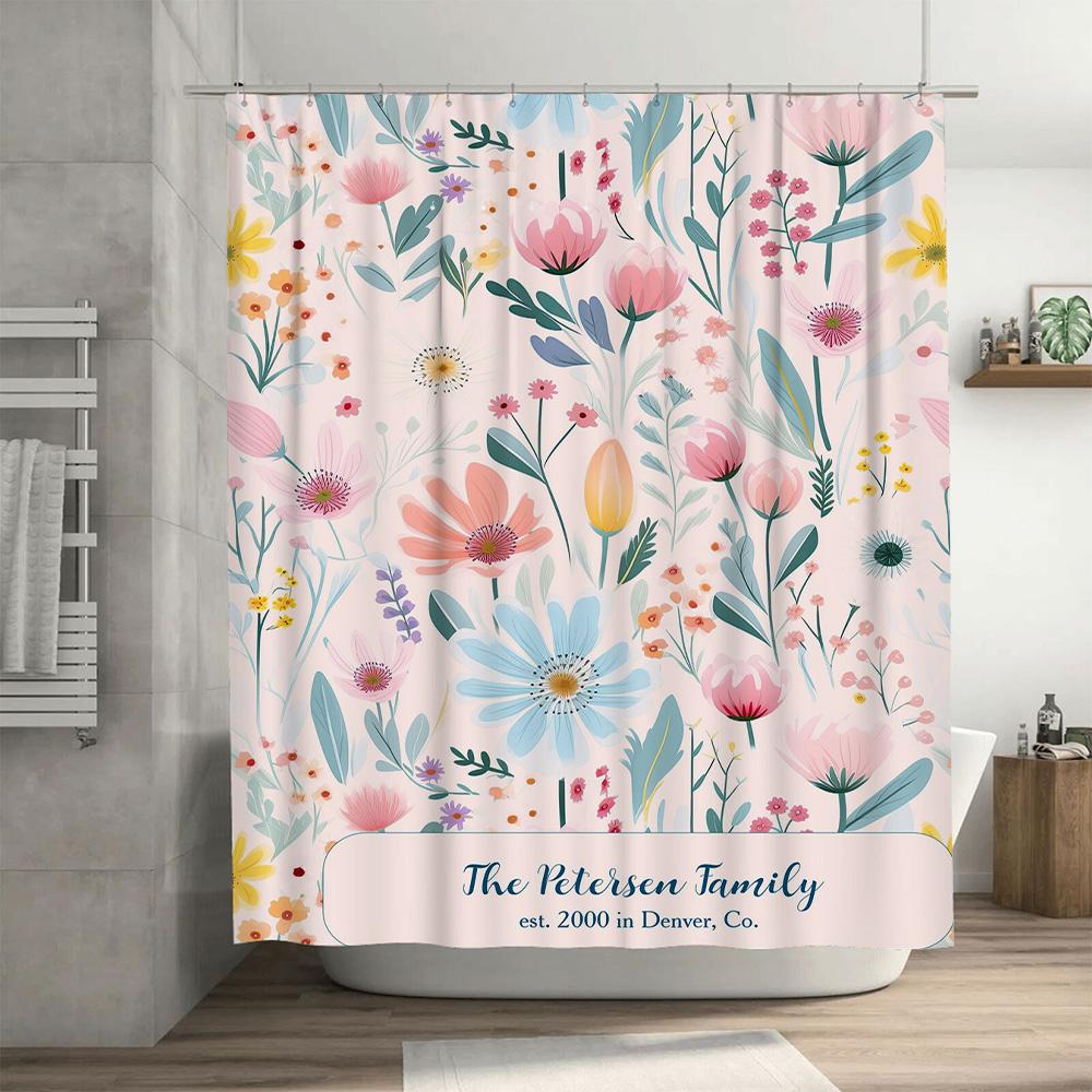 Bathroom Decor Personalized Shower Curtains for Families, Beautiful Floral Print In Pink Blue Colors – Modern Bathroom Accessori