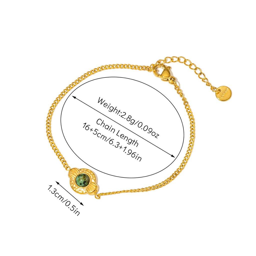 Браслет из титановой стали в стиле ретро-дворца с покрытием из 18-каратного золота и натуральным изумрудом для женщин