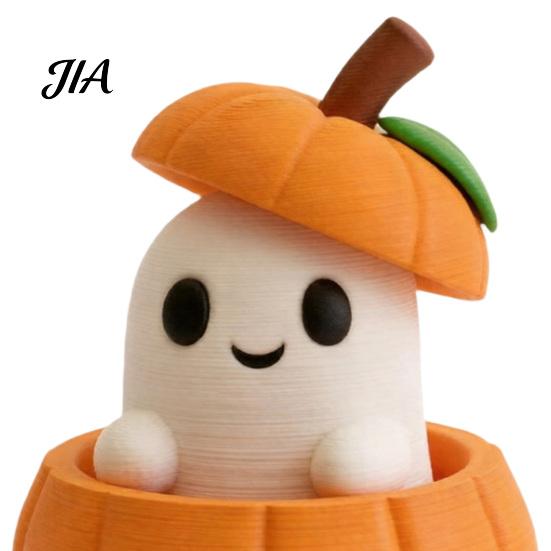 Creative Pumpkin Gift 3D Printed Ghost Ornament with Removable Figurine, Halloween Desktop Cute Figurine Decoration, Statue for Home Office