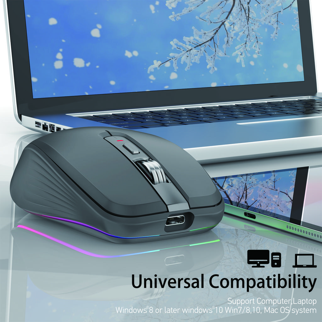 Двухрежимная беспроводная мышь 2,4G + BT5.1, компьютерная игровая мышь, эргономичный дизайн, игровая мышь RGB с отключением звука, 2400 точек на дюйм, RGB для ноутбука