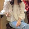 Dongdaemun Solid Color Lace Long Puff Sleeve Chiffon Blouse - Spring/Autumn 2025