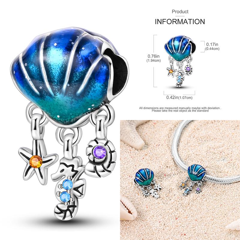 Copper Charms Clock Ocean Sea Turtle Mermaid Heart Shape Beads Fit Original Pan Pendant Bracelet Diy Woman Jewelry