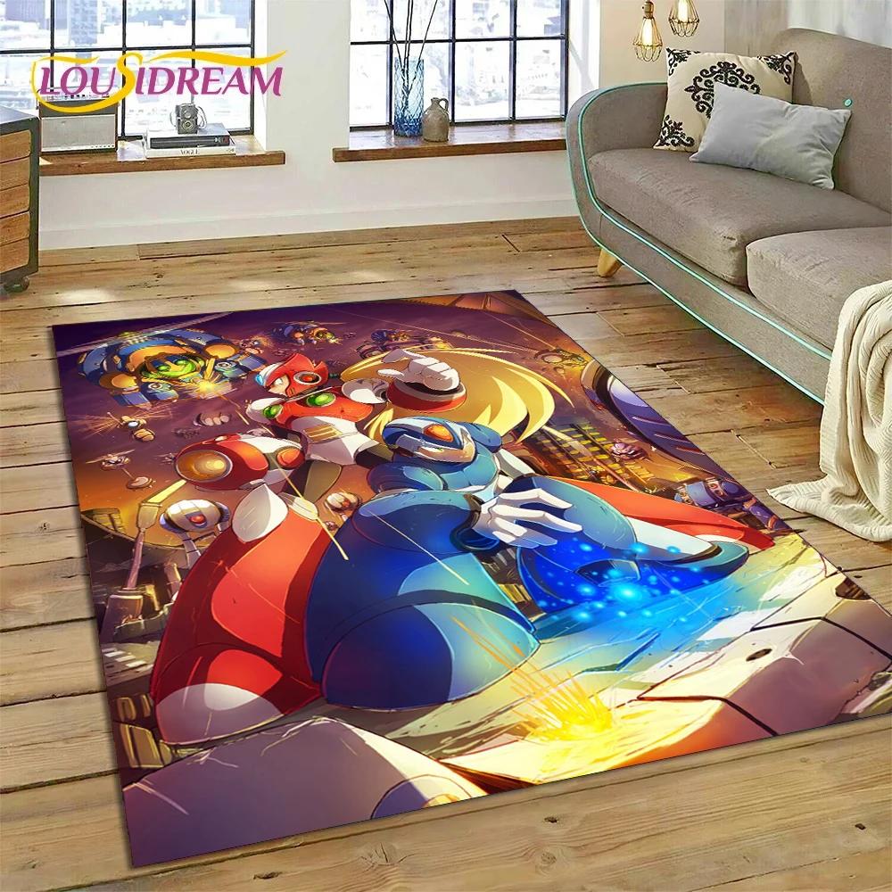 Retro Cartoon Rockman Mega Man Game Rug Carpet for Living Room Bedroom Home Decor,Floor Mat Non-slip Decoration for Sofa Doormat