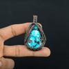 Tibetan Turquoise Pendant, 999 Copper Wire Wrapped Gemstone Jewelry, Handmade Pendant, For Thanksgiving