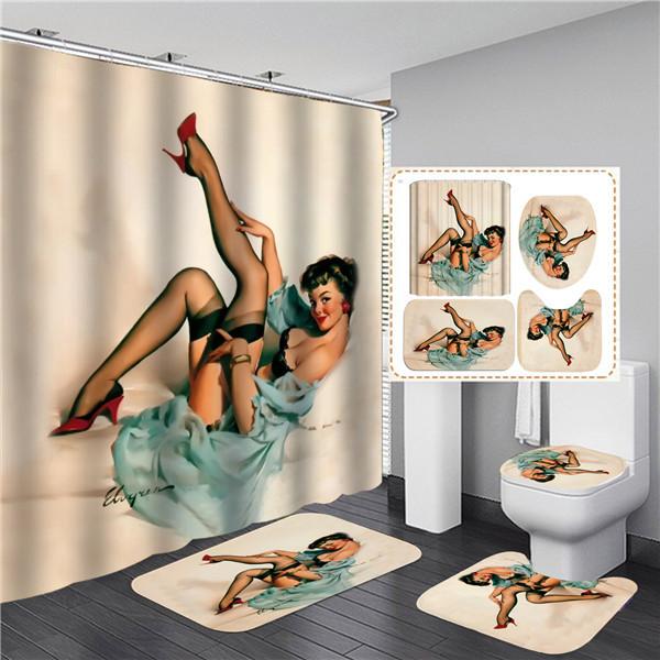 Красота сексуальная женщина девушка занавеска для душа водостойкая занавеска для ванной комплект нескользящий коврик для ванной комнаты ковер крышка унитаза ковры